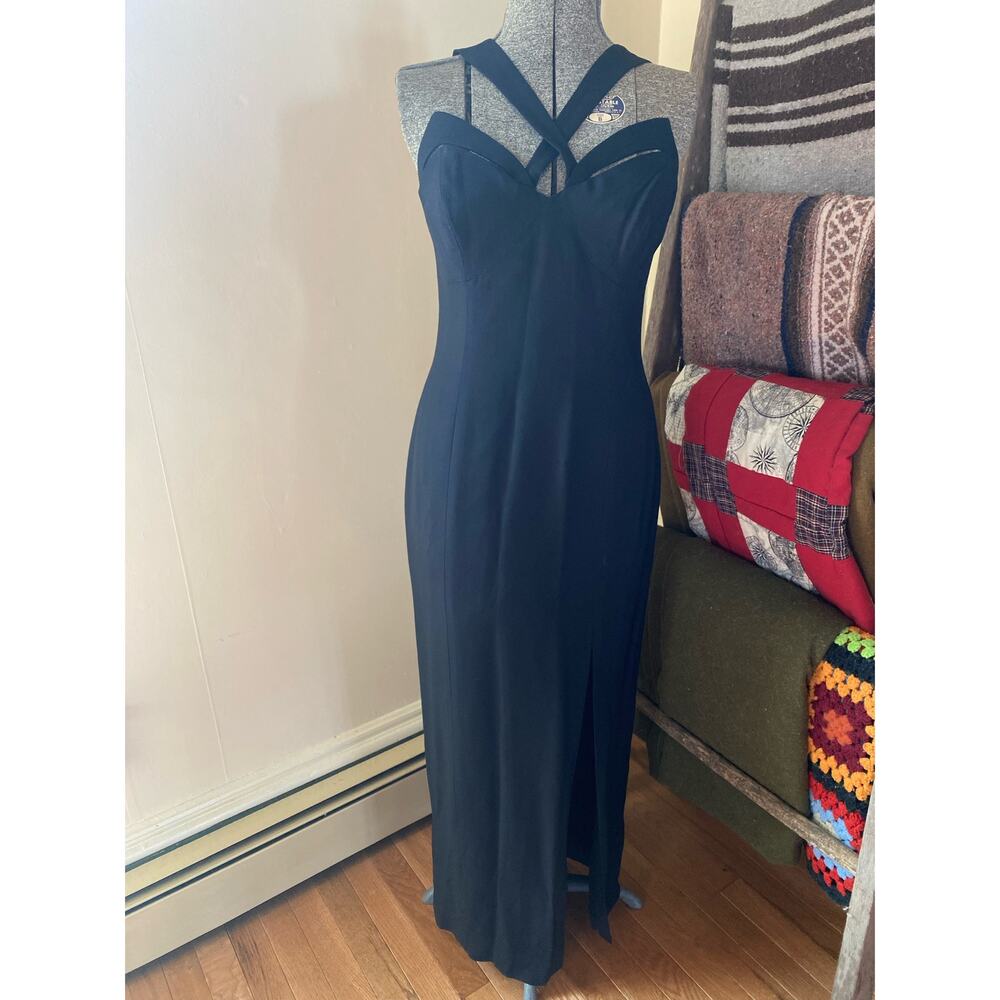 Size M//NWT Vintage 90s Black Evening Gown Cocktail Dress
